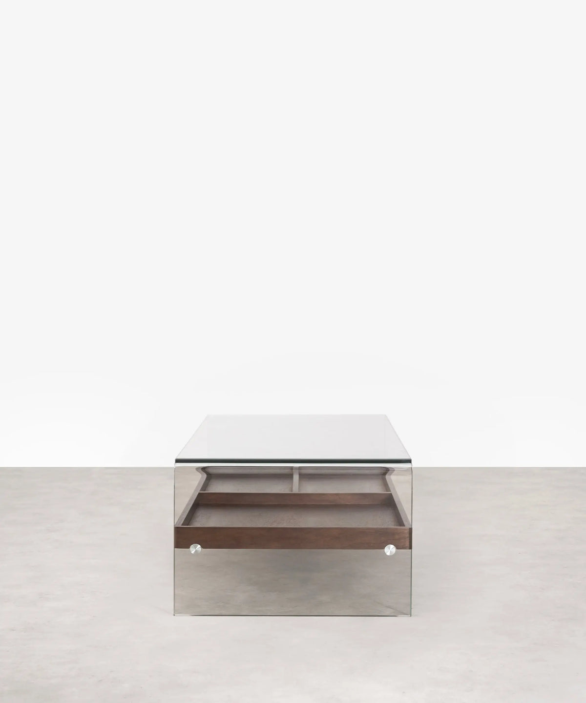 42101022621875 Mesa Baja de Cristal y Nogal Corina 110 x 55 cm Mesas de Cristal Northdeco