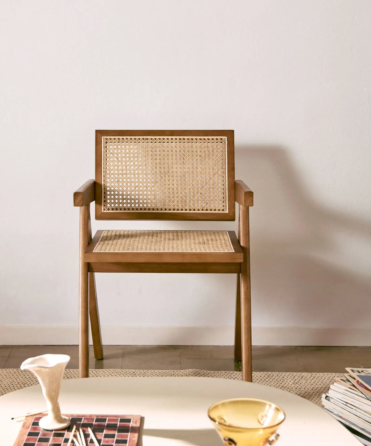 46640546021713 Silla de Comedor en Madera y Ratán con Reposabrazos Chiara Arms Sillas de Madera Northdeco