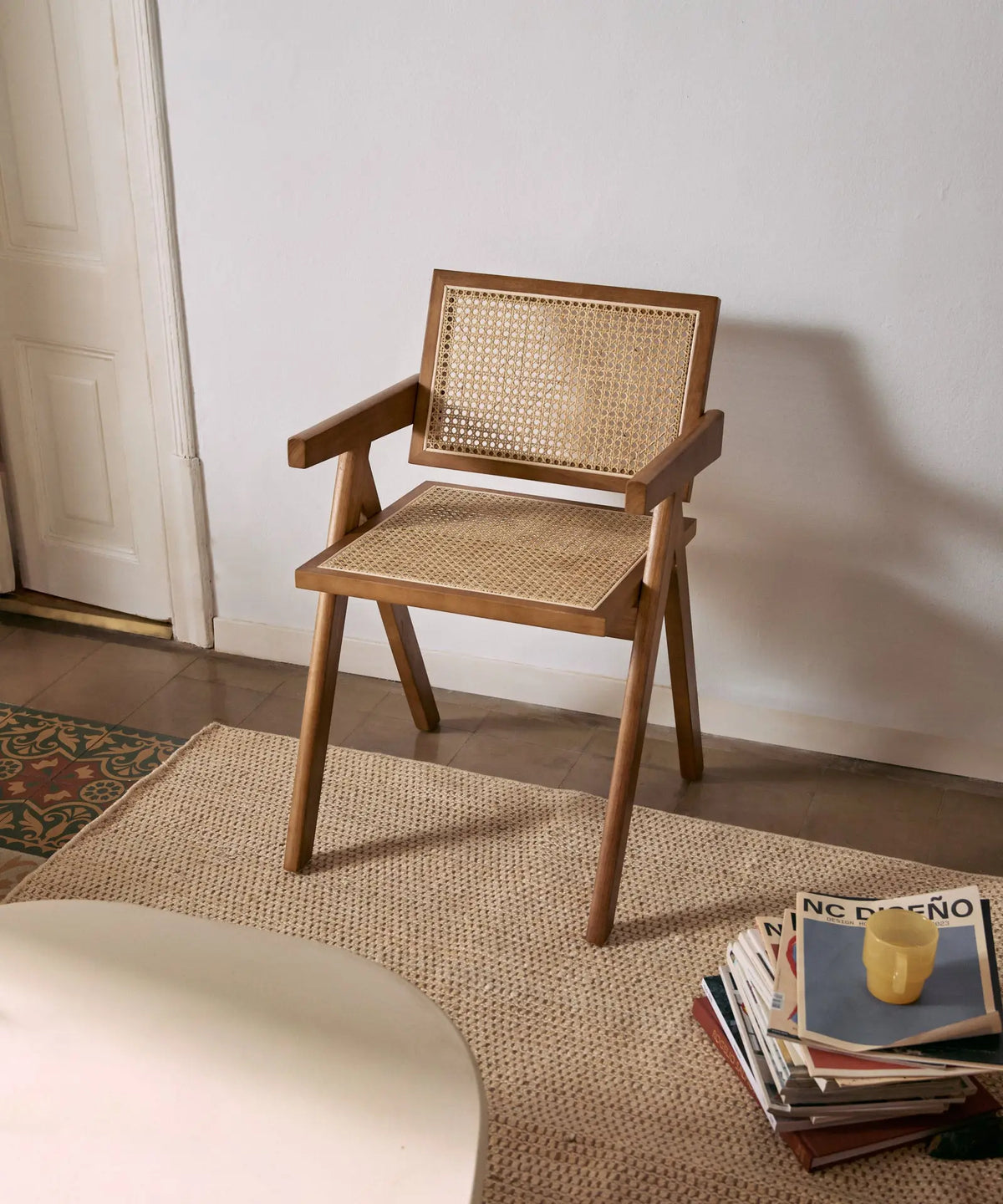 46640546021713 Silla de Comedor en Madera y Ratán con Reposabrazos Chiara Arms Sillas de Madera Northdeco