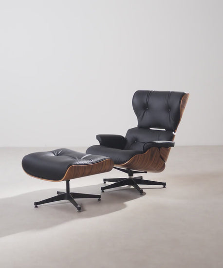 46764053299537 ND-1986 Sillón en Madera Tapizado en Piel Italiana con Reposapiés Sillones tapizados Northdeco Negro - Palisandro