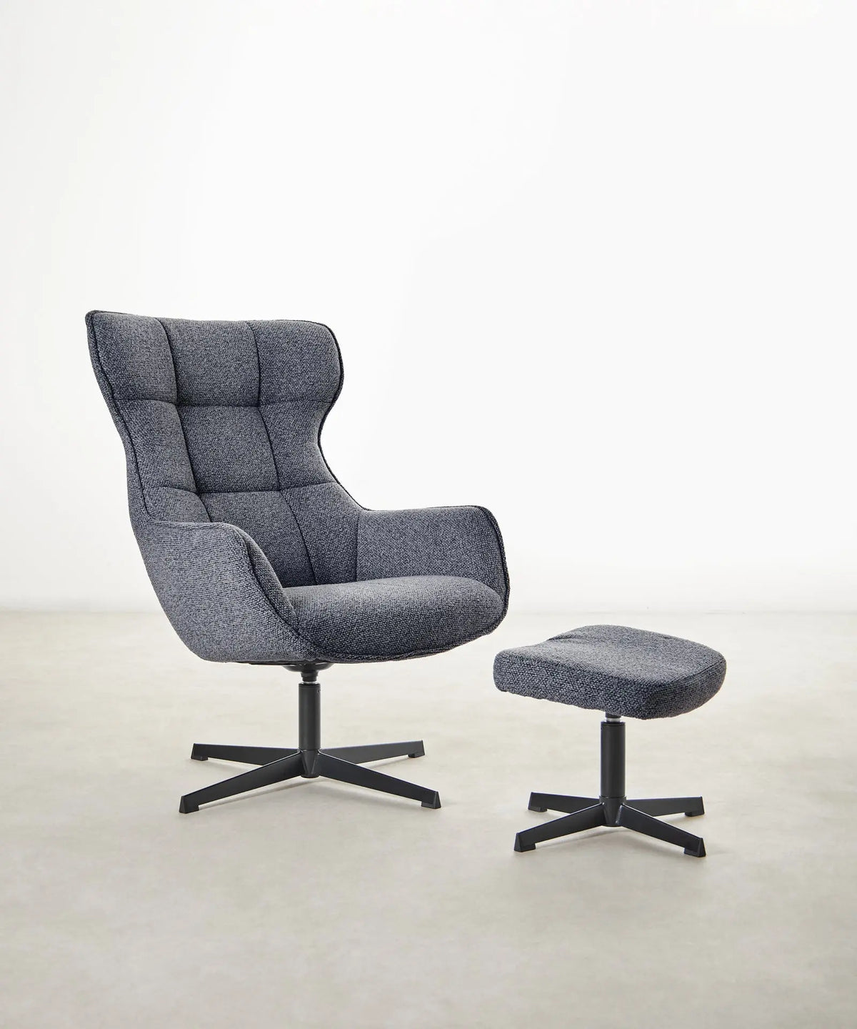 55301845123458 Sillón tapizado en tela bouclé con Ottoman Elsa Sillones tapizados Northdeco Gris-Oscuro
